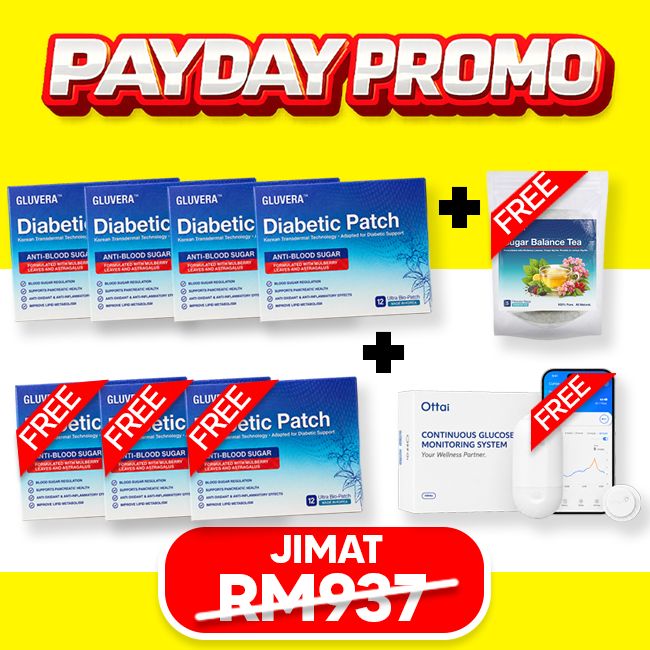 PROMO PAYDAY (4 KOTAK GLUVERA FREE 3 KOTAK GLUVERA + FREE 1 POUCH GLUVERA TEA + FREE 1 GLUCOSE METER)