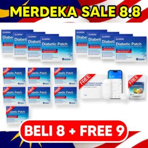PAKEJ PROMO MERDEKA 9.9 (8 KOTAK GLUVERA FREE 7 KOTAK GLUVERA + FREE 1 OTTAI GLUCOSE METER + FREE 1 POUCH GLUVERA TEA)